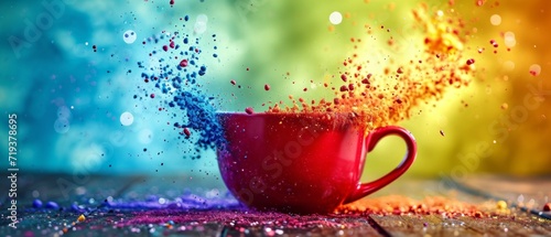 Creating A Colorful Explosion: Vibrant Burst Of Colors In A Coffee Cup. Сoncept Abstract Art, Coffee Photography, Colorful Explosions, Creative Expressions photo