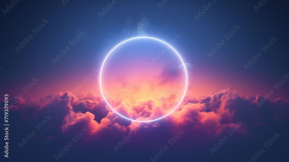 Illuminated Neon Circle Amidst Fiery Sunset Clouds Illuminated Neon Circle Amidst Fiery Sunset Clouds