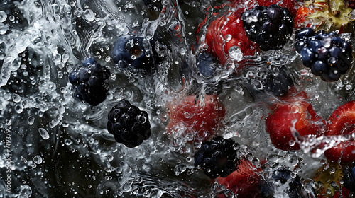  a water splashing berry mixture in