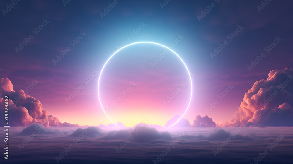 Transcendent Neon Halo Amidst Clouds at Dawn Transcendent Neon Halo Amidst Clouds at Dawn
