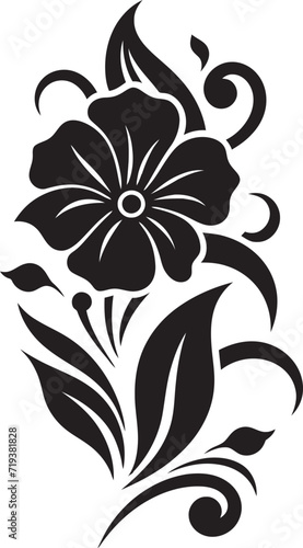 Fototapeta Naklejka Na Ścianę i Meble -  Moonlit Monochrome Stylish Black Floral PortraitsShadowed Scrolls Detailed Black Floral Vector Scrolls