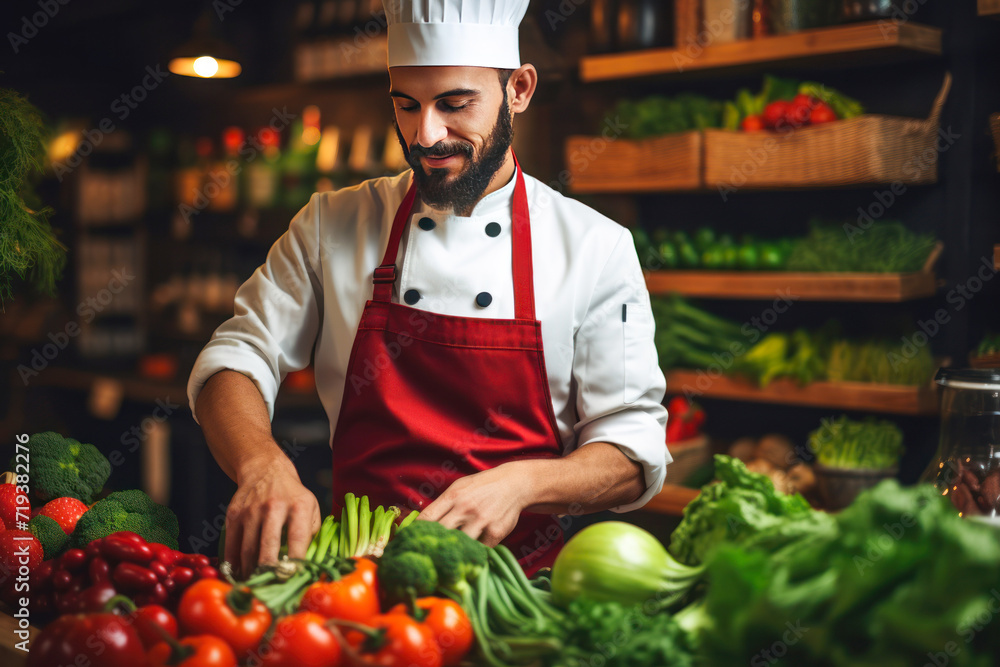 Professional male chef chopping fresh vegetables Professional male chef chopping fresh vegetables
