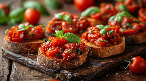 bruschetta with dried tomatoes and basil