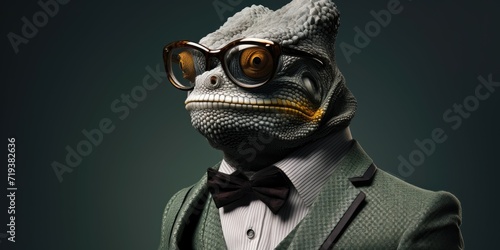 Chic gecko in vintage glasses and a bow tie.