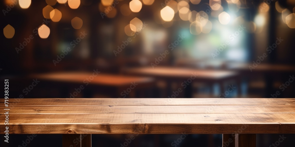 Blurred cafe and restaurant backdrop with empty wooden desk. Blurred cafe and restaurant backdrop with empty wooden desk.