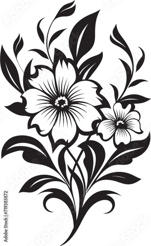 Fototapeta Naklejka Na Ścianę i Meble -  Blackened Floral Details I Intricate Floral Vector DetailsMonochrome Floral Fantasies XI Dark Floral Vector Fantasies