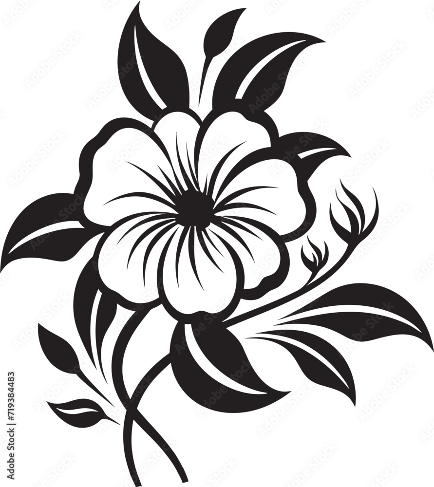 Twilight Blossoms Black Vector ArtInked Foliage Floral Vector Design in Black