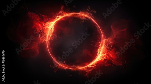 Circle of Fire flame with movment on black background, Beautiful yellow, orange and red and red blaze fire flame texture style, , generative ai