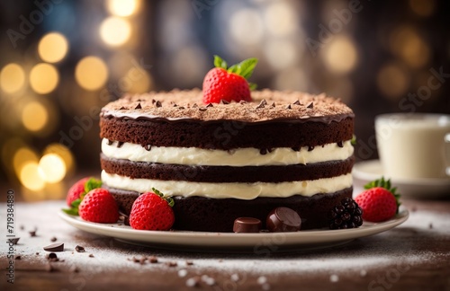 Chocolate cake with white vanilla cream filling