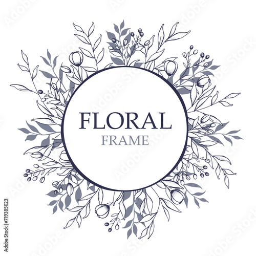 Round floral frame in blue ...