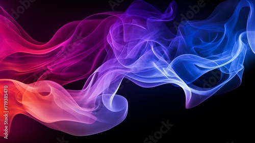 A black background with an abstract background is the background for colorful smoke isolated on it.