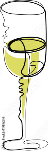Simple quick hand sketch of a glass with a drink, alcoholic beverages, champagne, a glass on a long stem