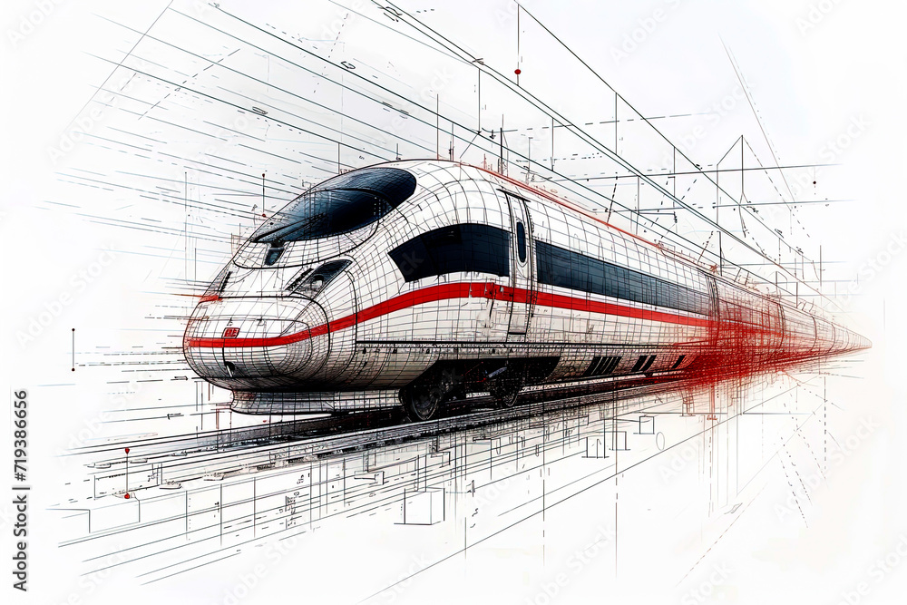 Generative AI illustration of CAD drawing high speed train design
