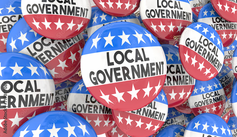 Obraz premium Local Government Buttons Pins Elections Vote City Council Manager Elect Candidate 3d Illustration