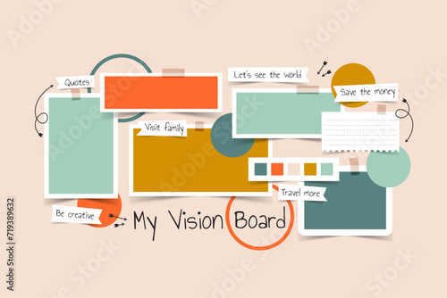 Vector photo collage template moodboard pictures grids vector illustration, vision board	