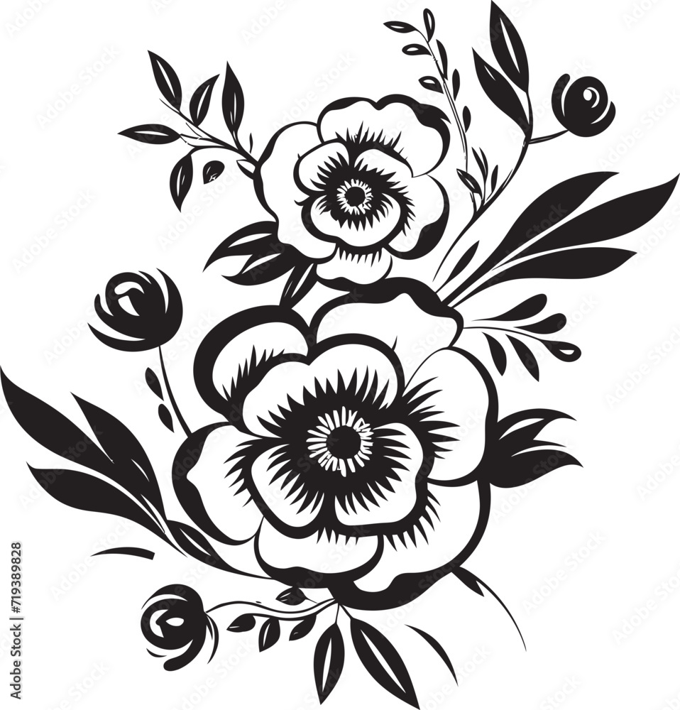 Stygian Splendor Dark Vector Floral CollectionMidnight Petal Parade Black Floral Vector Artistry