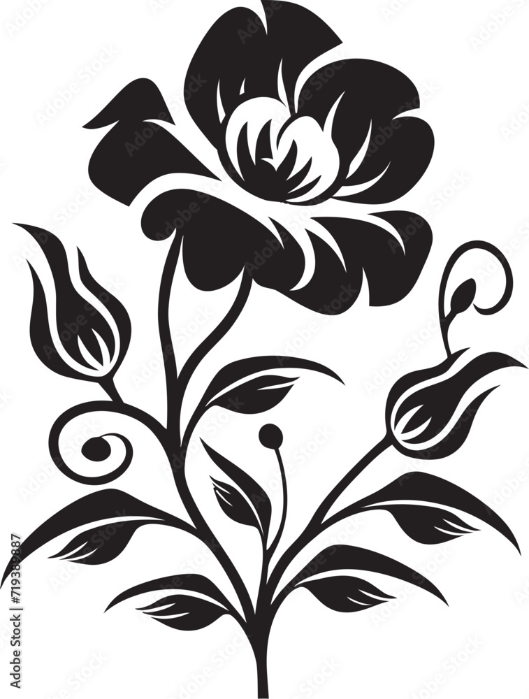Midnight Petal Parade Black Floral Vector ArtistryNoir Blossom Bliss Elegant Vector Florals