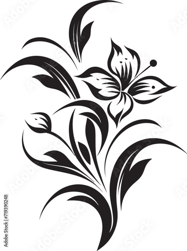Fototapeta Naklejka Na Ścianę i Meble -  Darkened Floral Portraiture Illuminated I Detailed Floral Vector PortraitureMonochrome Floral Magnificence Illuminated I Black and White Floral Magnificence