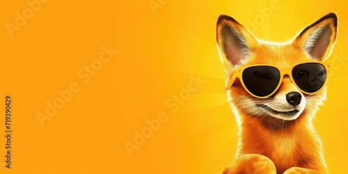 Fennec fox with sunglasses on a yellow background.