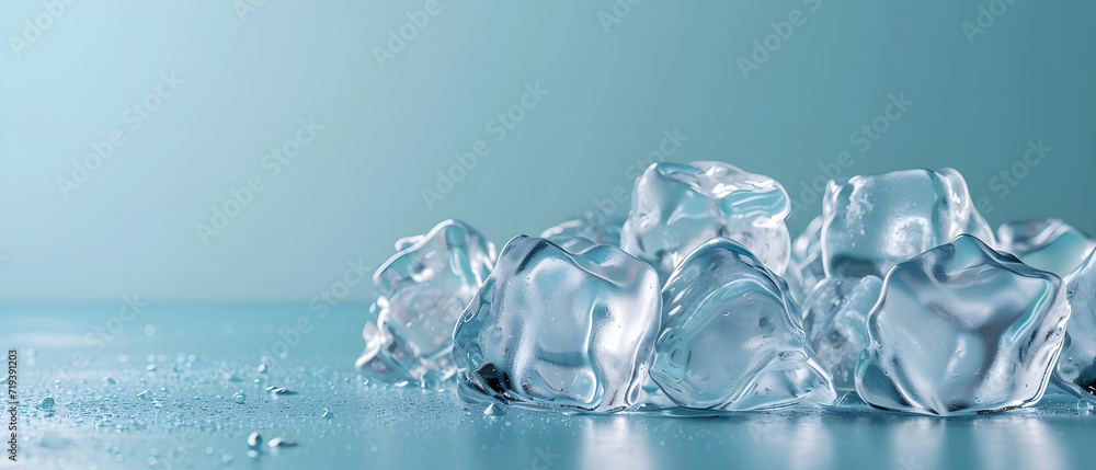  Melting Ice cubes on Blue background.