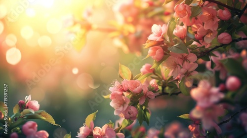 A beautiful spring flowers background, warm light