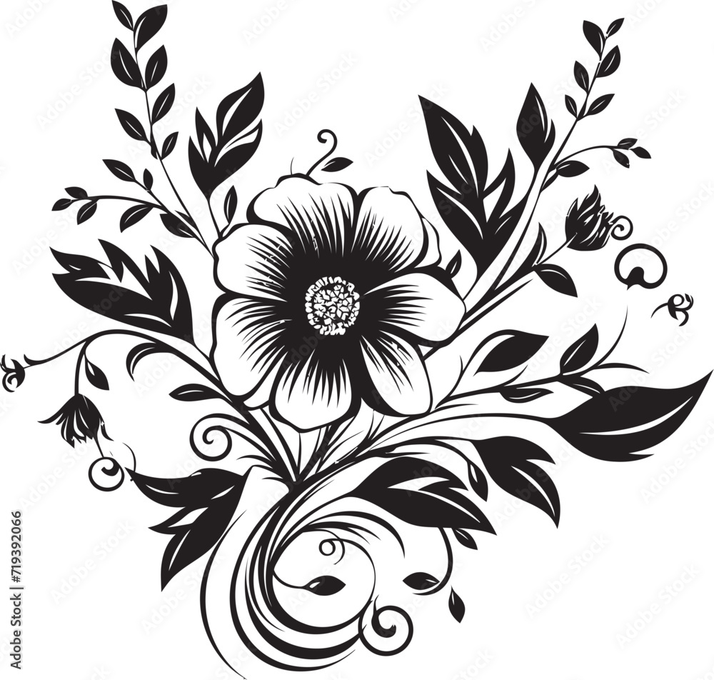 Ebony Enigma Unveiled  Stylish Floral Vector EnigmasInked Midnight Blooms  Dark Floral Vector Blooms