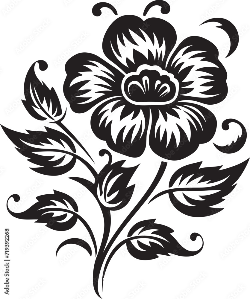 Inked Floral Serenade V Shadowy Floral Vector SerenadeStygian Bloomed Florals V Black and White Bloomed Florals