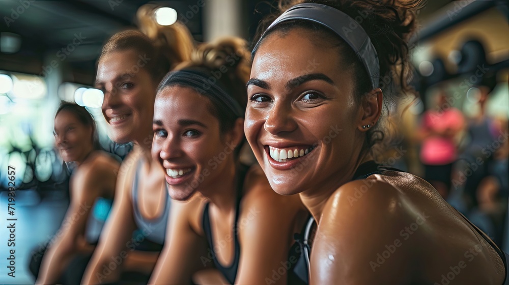 group of smiling fitness people in the gym group of smiling fitness people in the gym