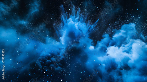 an explosion of blue dust against a black sky from be photo