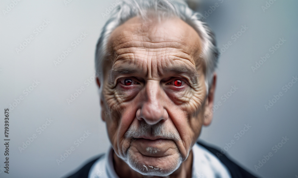 old man with inflamed eyes, conjunctivitis and insomnia suffers from sore eyes. old man with inflamed eyes, conjunctivitis and insomnia suffers from sore eyes.