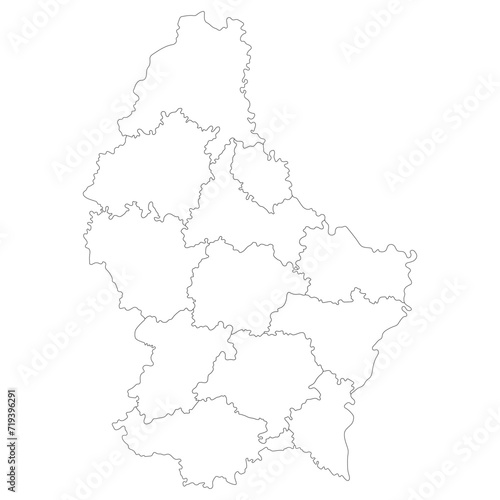 Luxembourg map. Map of Luxembourg in administrative provinces in white color