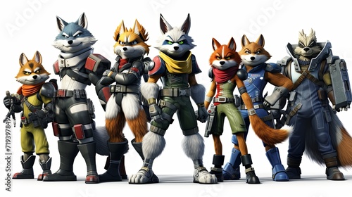 Adventurous Team of Star Fox: Fox McCloud, Falco, Slippy, Peppy, and Krystal in Action photo