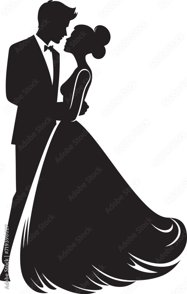 Illustrated Bonds Black Vector Marriage RenditionsVectorized Togetherness Monochrome Matrimonial Portrayal