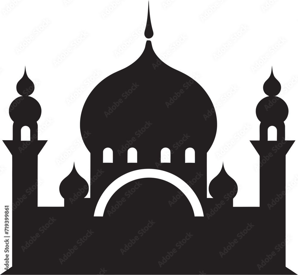 Architectural Minimalism Mosque Vector DesignDynamic Black Symmetry Mosque Vector Illustration