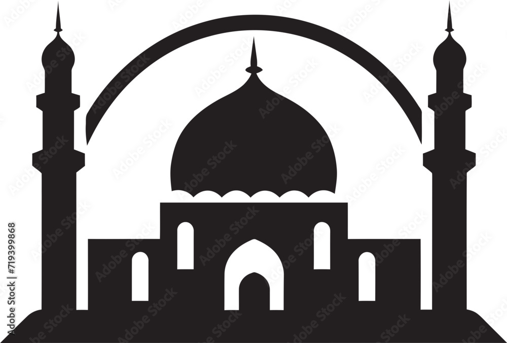 Geometric Monochrome Black Mosque Vector GraphicArtistic Black Lines Mosque Vector Design