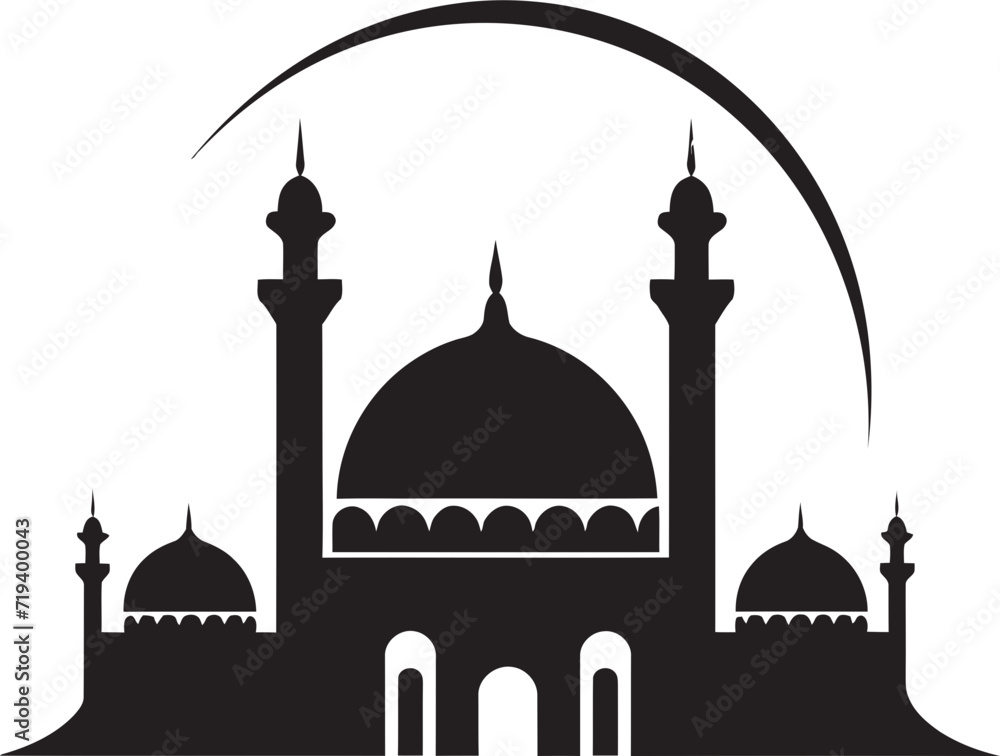 Architectural Monochrome Vision Black Mosque Vector IllustrationDynamic Black Architecture Mosque Vector Graphic