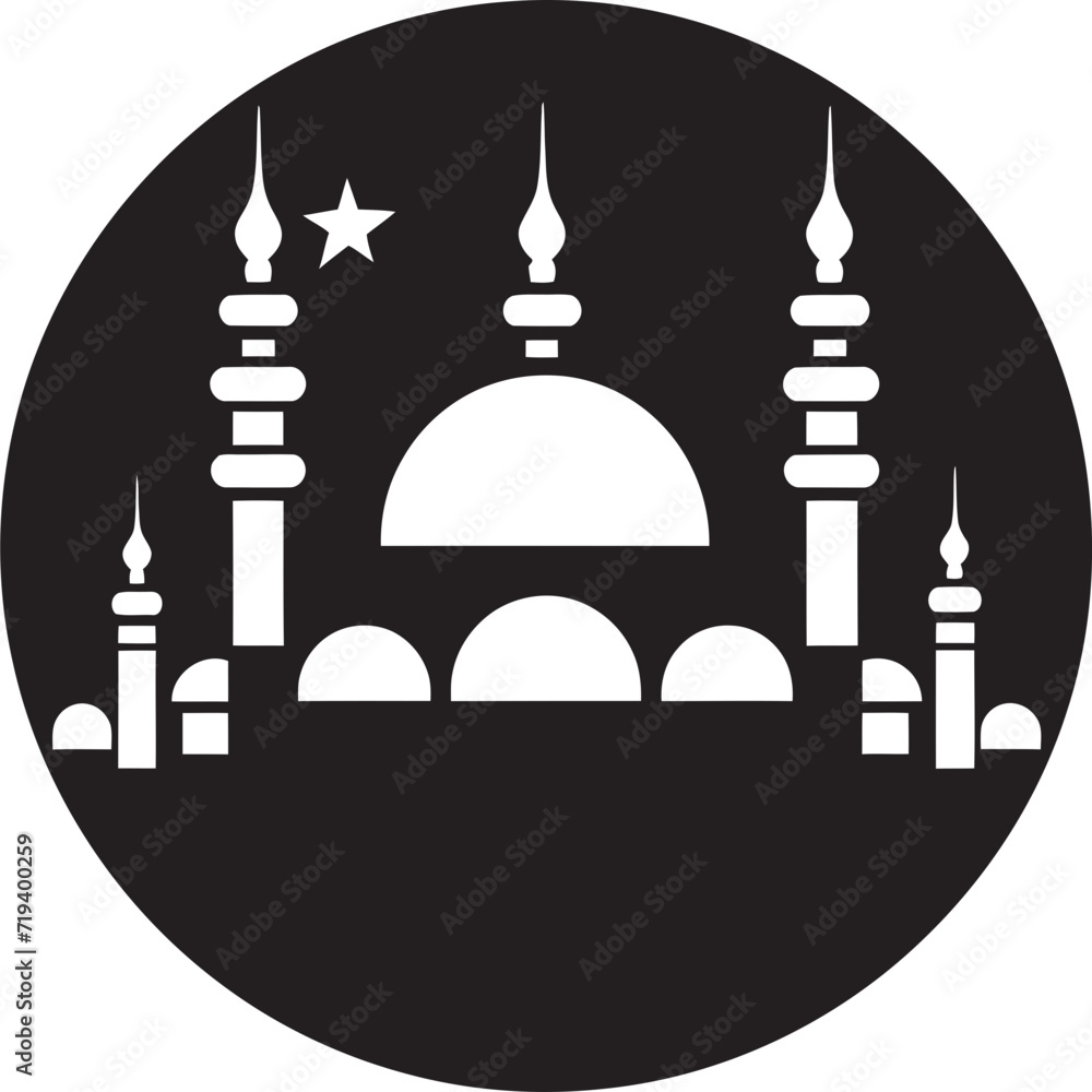 Artistic Black Symmetry Mosque Vector GraphicArchitectural Monochrome Geometry Mosque Vector Design
