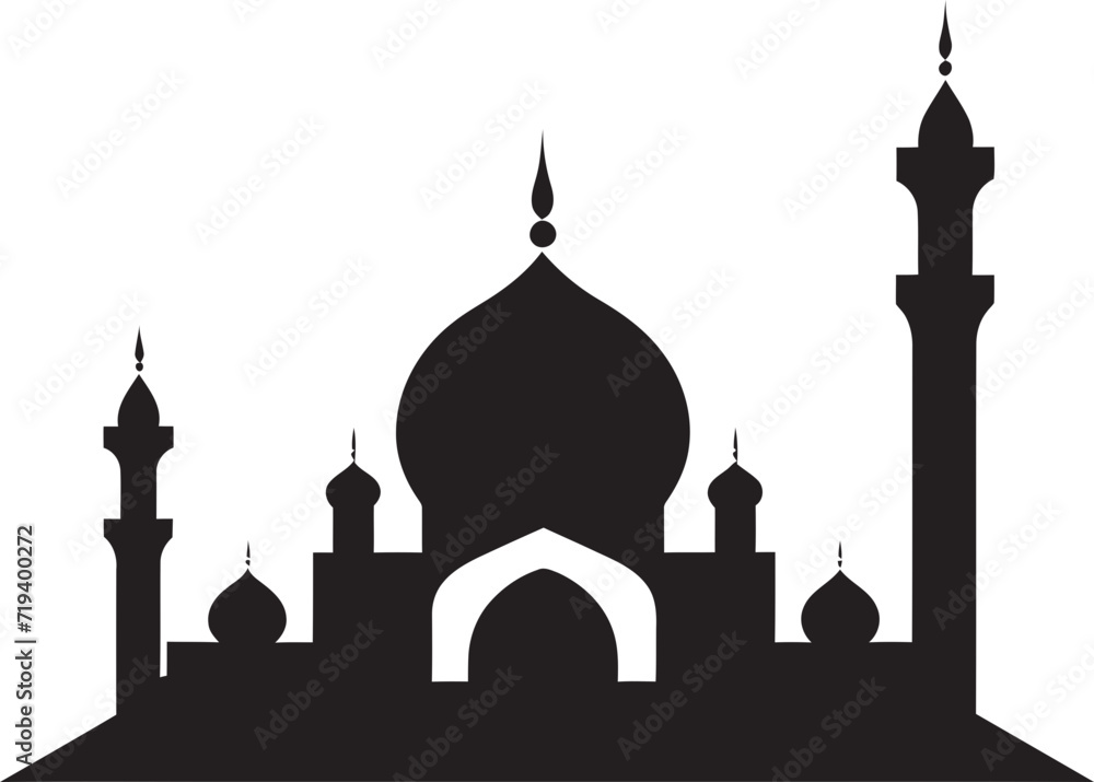 Dynamic Black Geometry Black Mosque Vector IllustrationAbstract Monochrome Patterns Mosque Vector Graphic