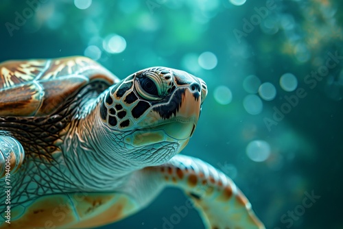 Underwater photo of a turtle in the ocean. © Sina