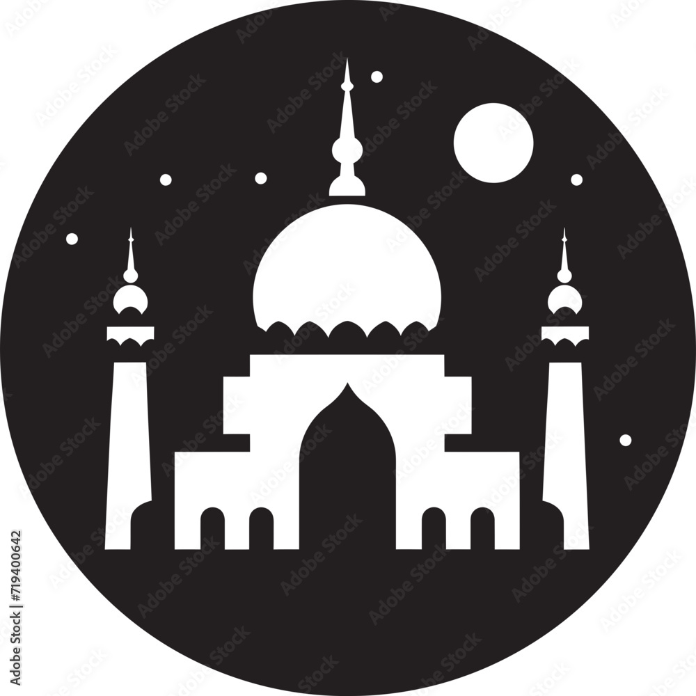 Crisp and Clear Black Mosque ImageElegant Monochrome Mosque Vector Design