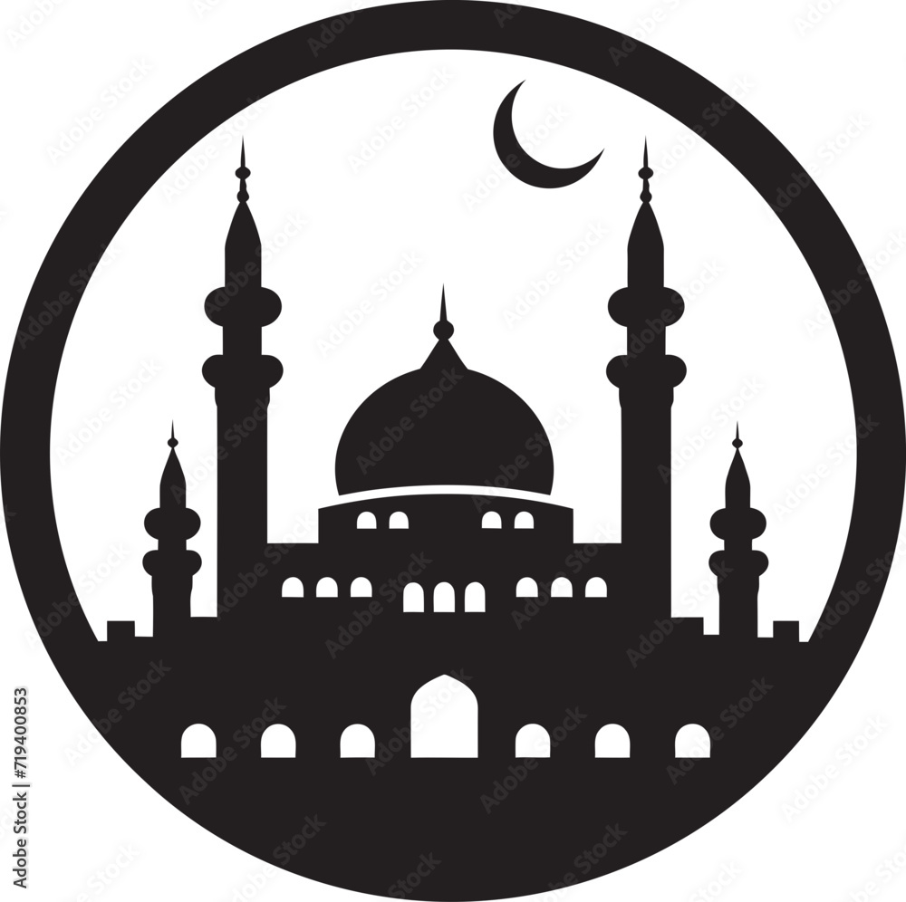 Bold and Beautiful Black Mosque IllustrationArchitectural Harmony Black Mosque Vector Design