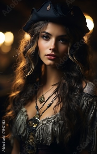 Portrait of a beautiful pirate woman.