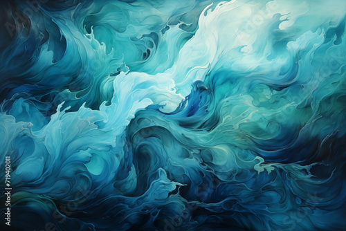 Teal Green Swirls: Create a canvas and blend various shades of teal green in swirling motions. Overlay lighter and darker hues to form a dynamic and fluid texture resembling swirling watercolors