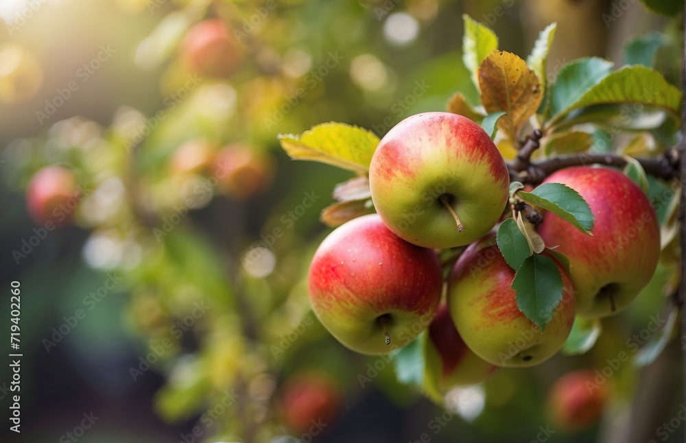 Apples on a tree, bokeh defocused background Apples on a tree, bokeh defocused background