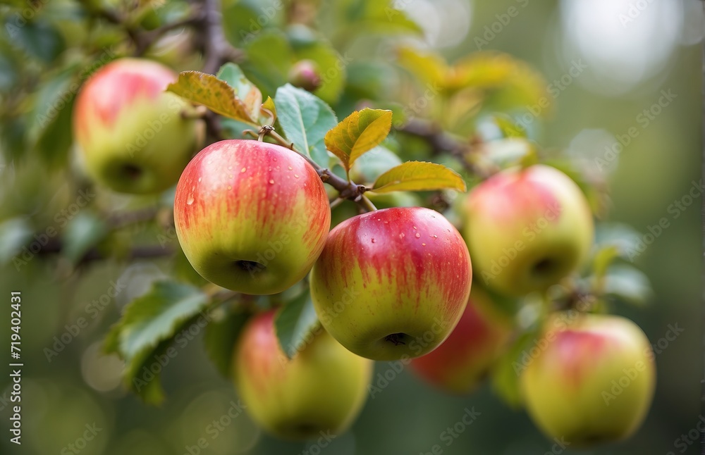 Apples on a tree, bokeh defocused background Apples on a tree, bokeh defocused background