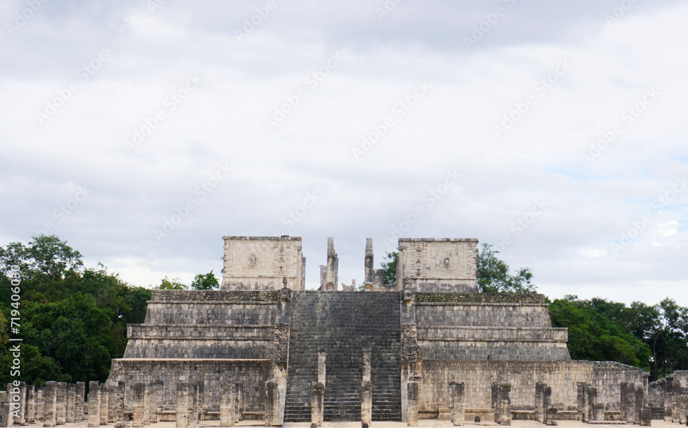 Chichen Itza, Yucatan, Mexico - December 14, 2023: Temple of the Warriors ruins in Chichen Itza