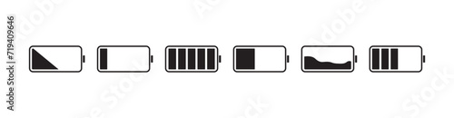 phone battery icons set, Isolated black smartphone battery level indicator icons on a white background. Concept power, energy, low, full, empty, load.. Vector design battery levels
