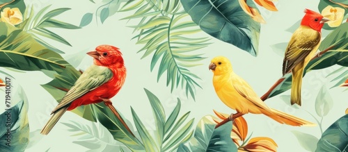 bird pattern for wallpaper in the colors tropical Generative AI