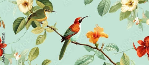 tropical bird and flower Generative AI