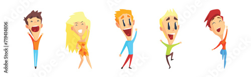 Happy Excited People Character Rejoice and Cheering Vector Set